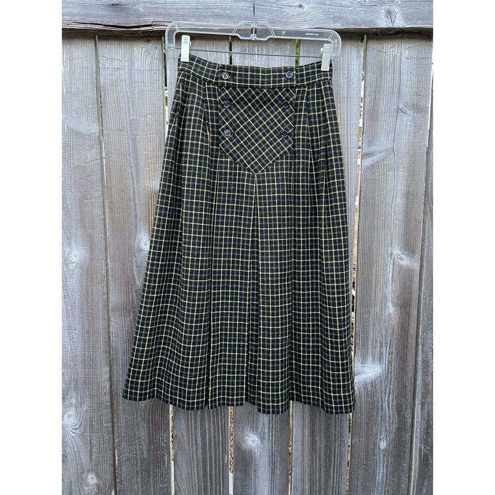 Vintage Hiyoshiya Black Yellow Plaid Pleated School Girl 90s Grunge Skirt 9